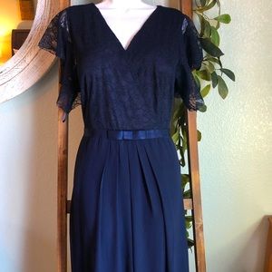 Navy Blue •Lace Bodice • Flutter Sleeve •Evening Gown • XXL• New W/ Tags